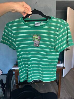 Sesame Street Oscar the Grouch Embroidered Striped Baby Tee XS-M